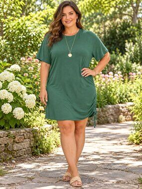 UNIVERSAL THREAD Dress Side Ruched Hem 100% Cotton Green XXL